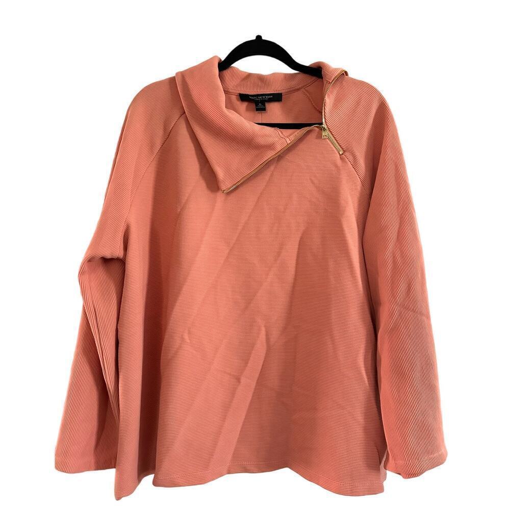 MARC NEW YORK Ribbed Cowl Split Zipper Neck Top Canyon Clay - Sz XL - NWT